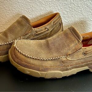 Brown Bomber Leather Loafers with Moccasin Stitching and Elastic Goring